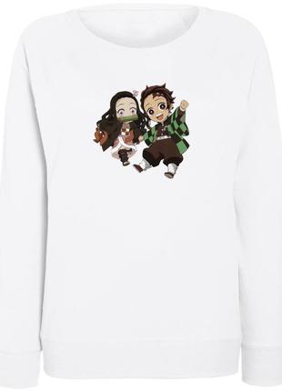 Женский свитшот nezuko and tanjiro "kimetsu no yaiba" chibi (белый)