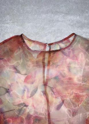 Елегантна капронова нарядна блуза оверсайз з обємними рукавами і ніжним рожевим принтом shein6 фото
