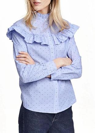 Блуза сорочка h&m блакитна з оборками рубашка блузка голубая с воланами