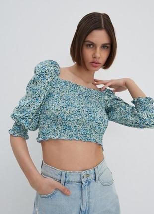 Блузка в квіточку літній топ на резинці