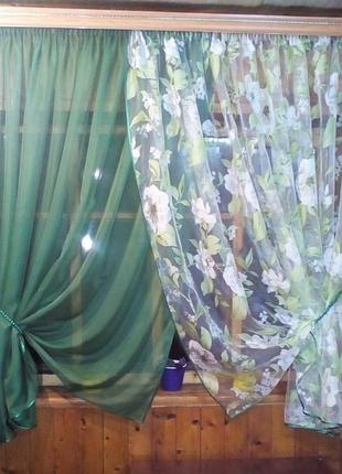 Фіранка кухонні коротка вероніка лісовий яблучний колір
