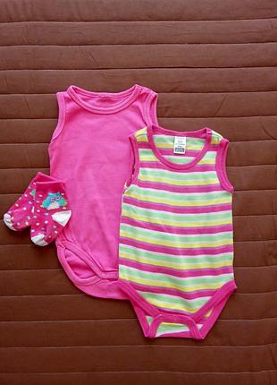 Набір дитячі боді майка на дівчинку lc waikiki 62/68 см бавовна бодік без рукавів 2-3-4-6 міс літо