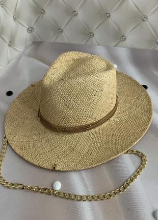 Солом'яний літній капелюх федора з ланцюгом і пірсінгом із соломки бао