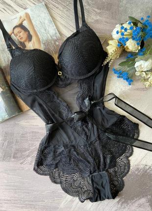 75/80/85/90с красиве чорне мереживне жіноче боді на чашку с