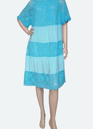Ажурное женское платье . размер: 50/52. хлопок 100%. цвета: голубой, белый, синий. женское молодежное платье.2 фото