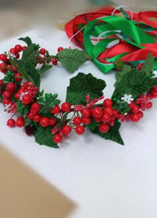 Український віночок з калиною/український вінок на голову з калиною та стрічками