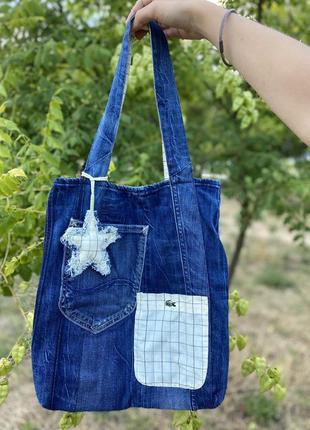 Оригинальная handmade джинсовая сумка lacoste , еко торба , сумка для покупок, шопер, сумка тоут