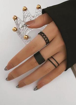 Набор колец 3 шт. черные кольцо на фаланги пальцев каблучка2 фото
