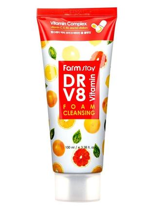 Пінка для вмивання з вітамінами farm stay dr-v8 vitamin cleansing foam