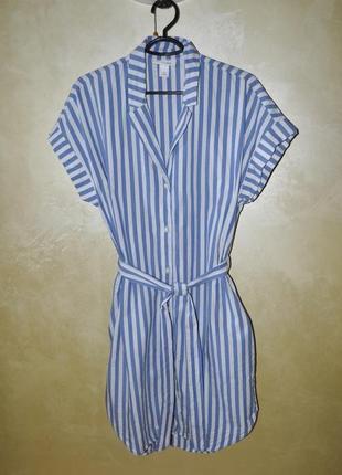 Голубое платье рубашка в полоску monki1 фото