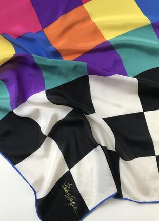 Шелковый платок винтаж шахматы радуга колорблок шовкова хустка вінтаж