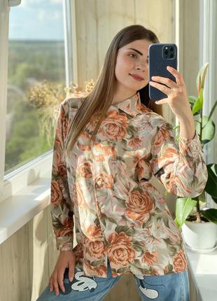 Шикарная блуза на пуговицах в акварельно цветочный принт рубашка 1+1=32 фото