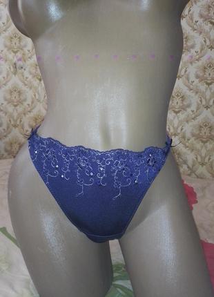 Темно сині трусики зі стразами