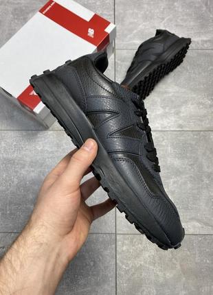 New balance 327 черные тёмно-синие кожаные мужские кроссовки
