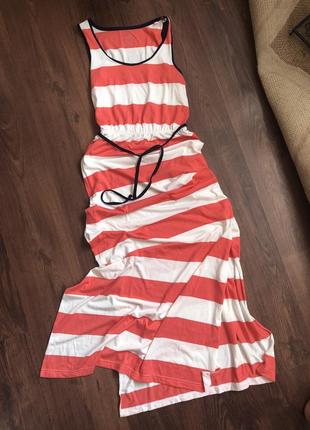 Довгий сарафан в полоску з розрізами