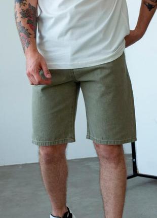 Джинсовые шорты мужские базовые хаки турция / джинсові шорти чоловічі базові хакі турречина1 фото