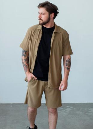 Комплект мужской рубашка шорты хаки турция / костюм чоловічий сорочка шорти хакі