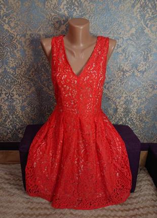 Красивое красное платье кружево сарафан р.6 фото
