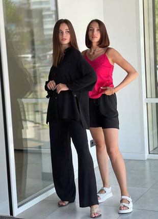 Костюм трійка 3 в1 жатка штани сорочка шорти чорний