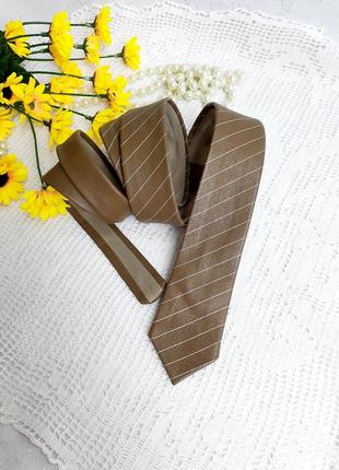 Краватка 👑🥑 вінтаж gino pilati італія 100% натуральна шкіра в смужку смугастий гірчичний вузький класичний6 фото