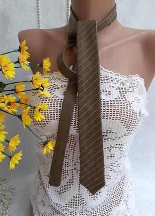 100% натуральная кожа галстук классический в полоску горчица gino pilati винтаж тонкий узкий10 фото