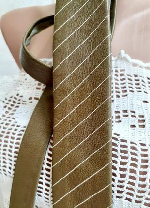 100% натуральная кожа галстук классический в полоску горчица gino pilati винтаж тонкий узкий7 фото