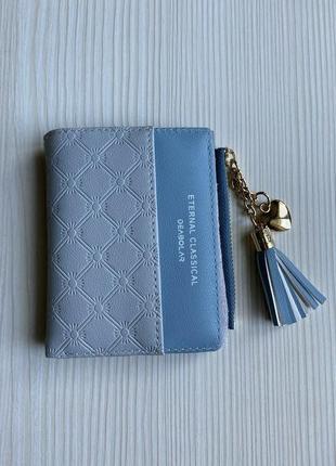 Жіночий гаманець маленький екошкіра сірий із блакитним кольором