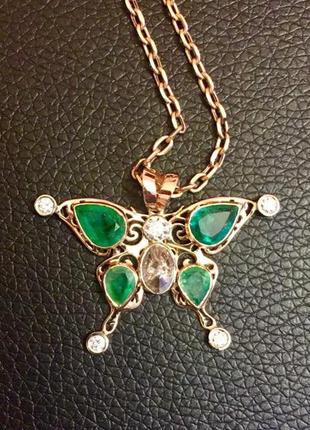 Золотой кулон с цепочкой бриллианты изумруды сертификат