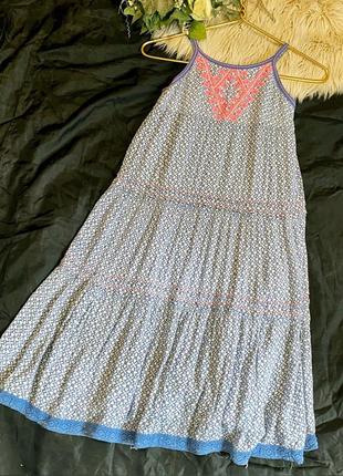 Удлиненное летнее платье /сарафан с вышивкой на девочку 12-13 лет7 фото