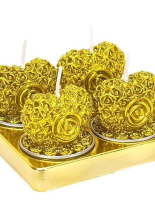 Набор "роза-сердце" свечи декоративные золото 4 шт
