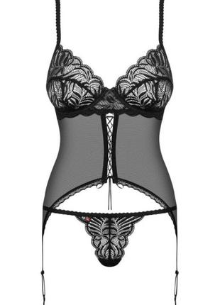 Оригинал contica corset obsessive черный кружевной корсет с чашечками и стрингами