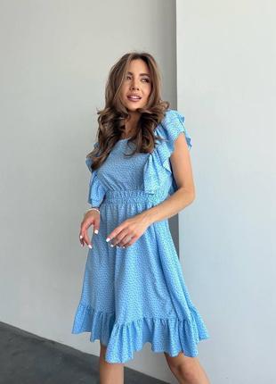 Голубое короткое платье лёгкое стильное софт красивое с принтом