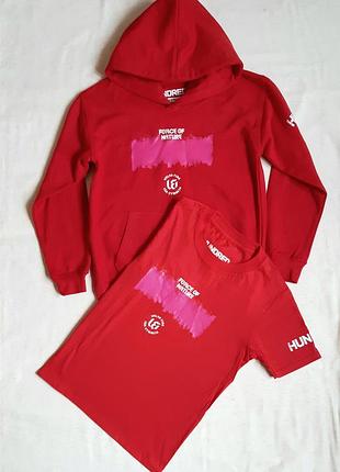 Комплект футболка і худі з начосом червоні розмір м