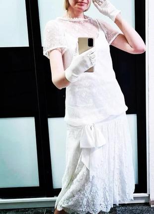 Фантастична стильна вишукана біла вінтажна гіпюрова мереживна сукня плаття ретро вінтаж гіпюр мереживо стиль гетсбі