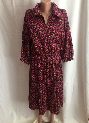 Платье плиссе принт цветы