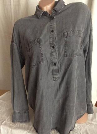Рубашка 100 % лен серая под джинс с рукавом и карманами1 фото