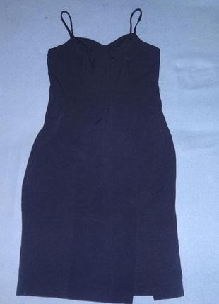 📘 тёмно-синее строгое платье с разрезом впереди 📘5 фото
