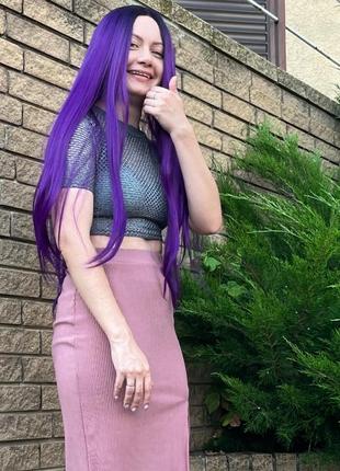 Парик длинный ровный омбре фиолетовый, очень густой, для фотосессии, косплея, аниме, хэллоуин