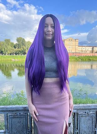 Парик длинный ровный омбре фиолетовый, очень густой, для фотосессии, косплея, аниме, хэллоуин