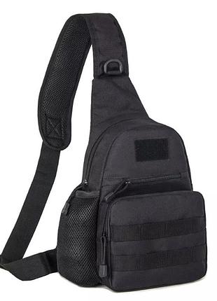 Мужская сумка тактическая через плечо черная - размер сумки 35*20*12см, 3 кармана спереди и 1 кармашек боковой