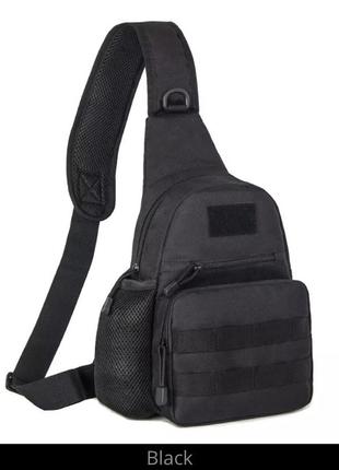 Мужская сумка тактическая через плечо черная - размер сумки 35*20*12см, 3 кармана спереди и 1 кармашек боковой2 фото