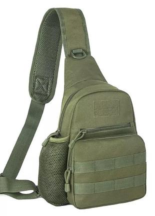 Мужская сумка тактическая через плечо зеленая - размер сумки 35*20*12см, 3 кармана сперед и 1 кармашек боковой