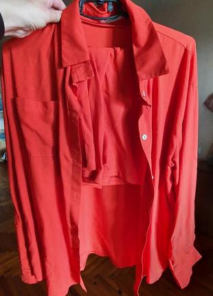 Костюм рубашка +шорты оранжевый яркий летний костюм