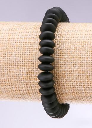 Браслет натуральний камінь шунгіт гладкий рондель d10х5мм l - 18см