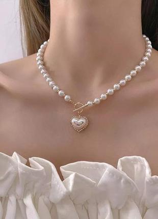 Жемчужное ожерелье-чокер сердце, намисто перли серце1 фото