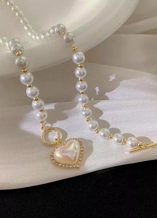 Жемчужное ожерелье-чокер сердце, намисто перли серце9 фото