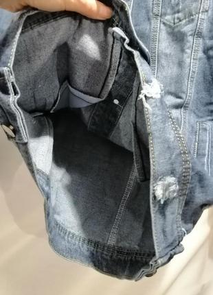 ⛔✅ подовжена джинсування оверсайз рванка потертості куртка джинс комір хутро відстібної вимір4 фото