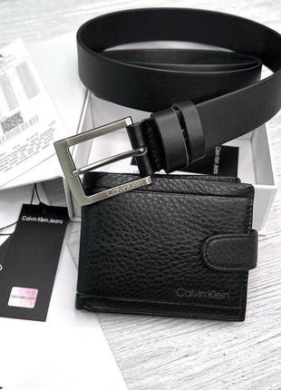 Мужской ремень и портмоне calvin klein / подарочный набор / черный кошелек на подарок
