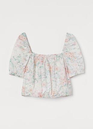Блуза блузка кроп топ кроптоп стильна пишні рукави принт нова бренд h&m