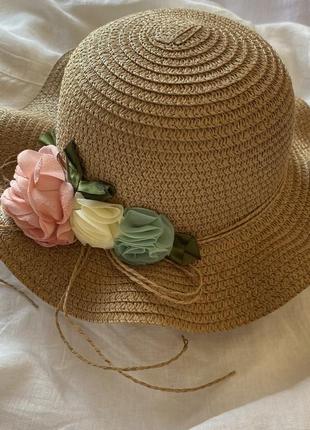 Детская соломенная шляпка 👒 панамка канотье для девочки6 фото